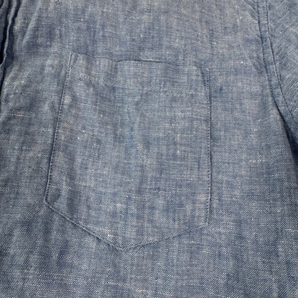 J.Crew Button Down Shirt Mens Large Blue Excellent 100% Linen Short Sleeve H4802 - Picture 7 of 9